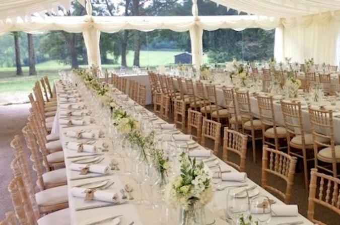 One of the many long table arrangements available. www.camelotmarquees.co.uk